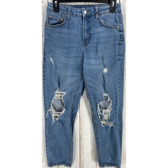 Wild Fable Mom Jeans Women Size 4 Blue Denim High Rise Cotton Blend Ripped - Picture 1 of 8